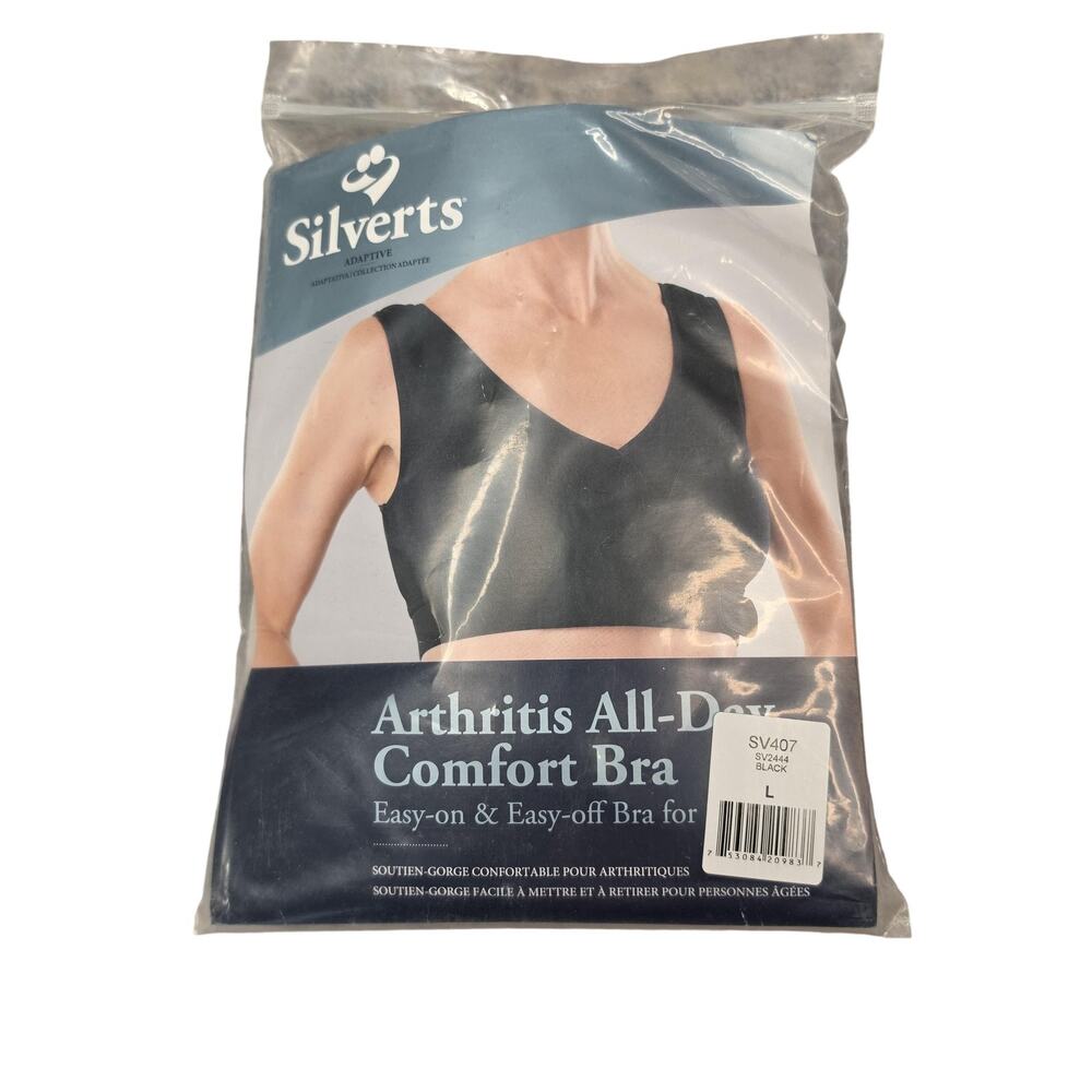 Silverts Bra Womens Large Black Arthritis All Day Comfort Bralette NEW
